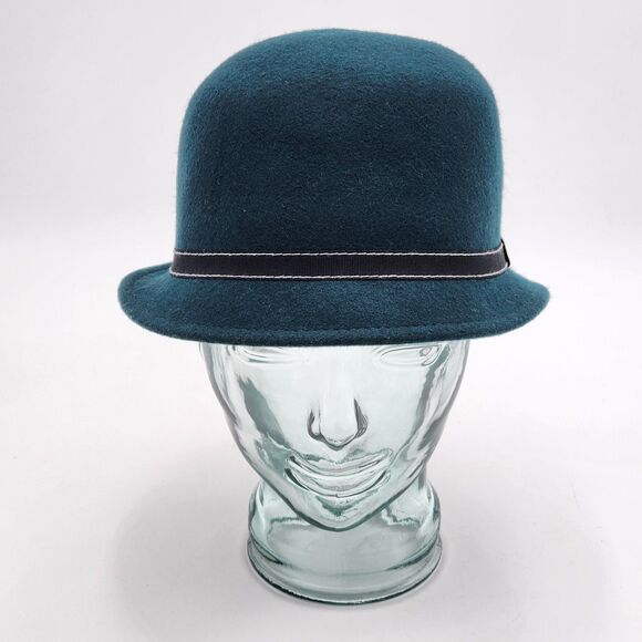 Vintage Wool Green Black Ribbon Cloche Hat - Picture 3 of 8